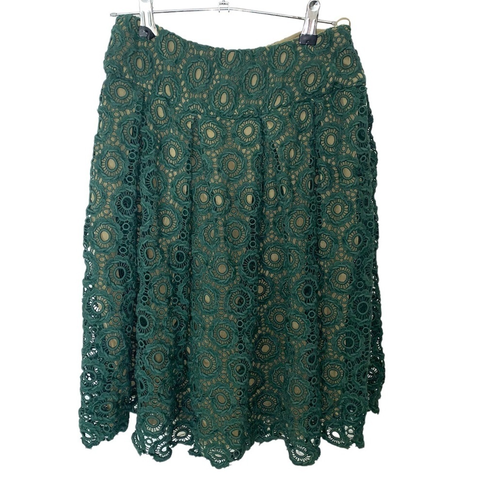 Anthropologie Moulinette Soeurs Size 0 Green Floral Crochet Skirt